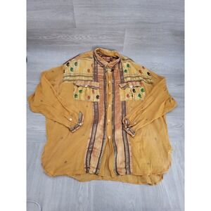 Paul Ropp Shirt Men's S Brown Boho Embroidered Artisan Cotton Festival Hippie